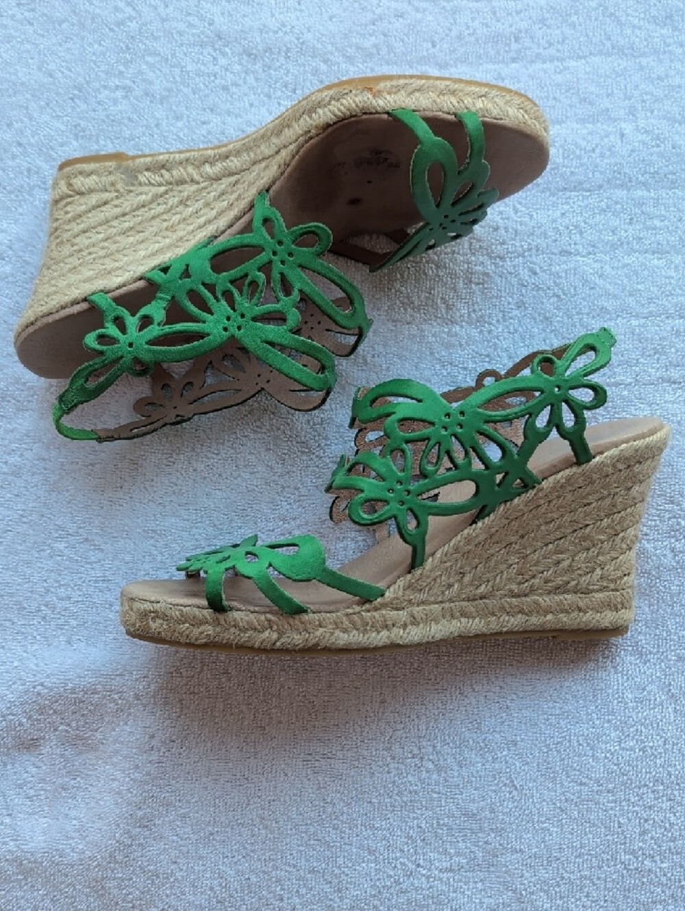 Eric Michael Jillian kelly green laser cut floral pattern wedge espadrilles - Picture 6 of 8